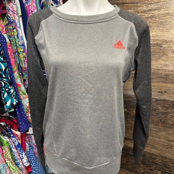 Adidas Heather Gray Climawarm Sweatshirt with Coral Pink Logo - Picture 1 of 11